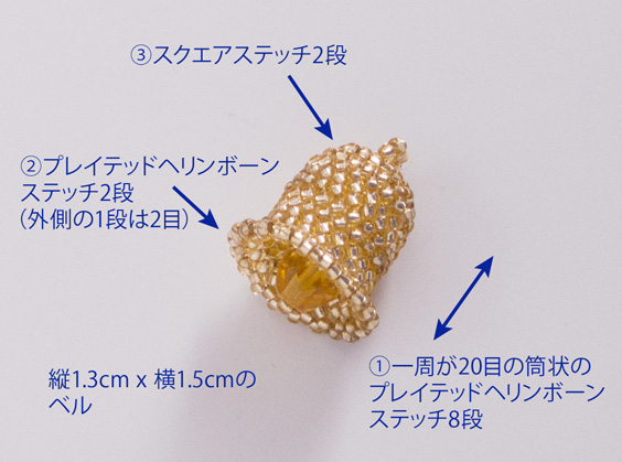 プレイテッドヘリンボーンステッチで作ったベル